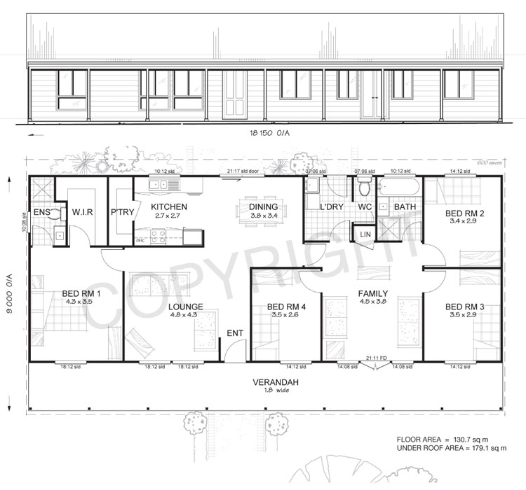 Earlwood 4 - Met-Kit Homes - 4 Bedroom Steel Frame Kit Home Floor Plan ...