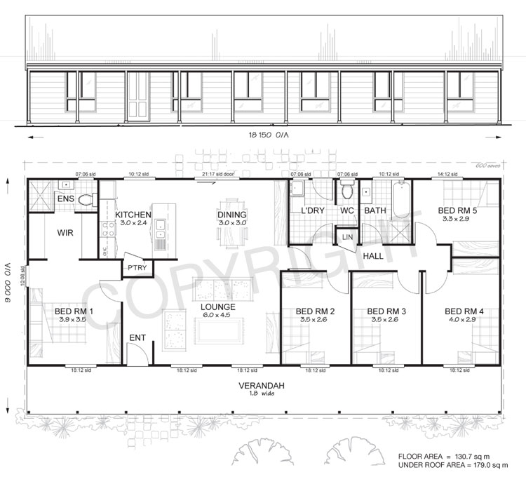 Sandford 5 - Met-Kit Homes - 5 Bedroom Steel Frame Kit Home Floor Plan ...