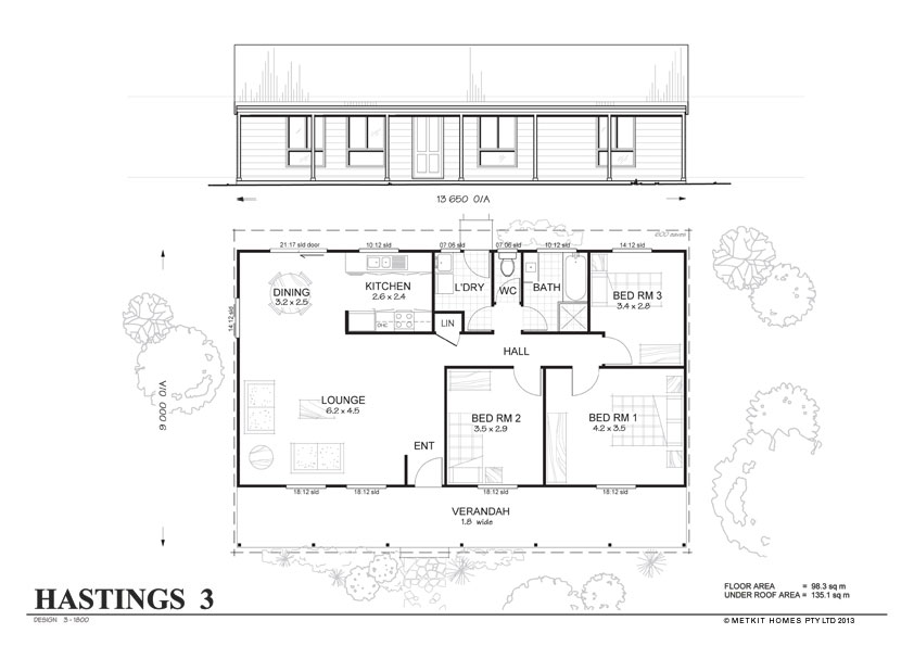 Hastings 3 MetKit Homes 3 Bedroom Steel Frame Kit Home Floor Plan MetKit Homes