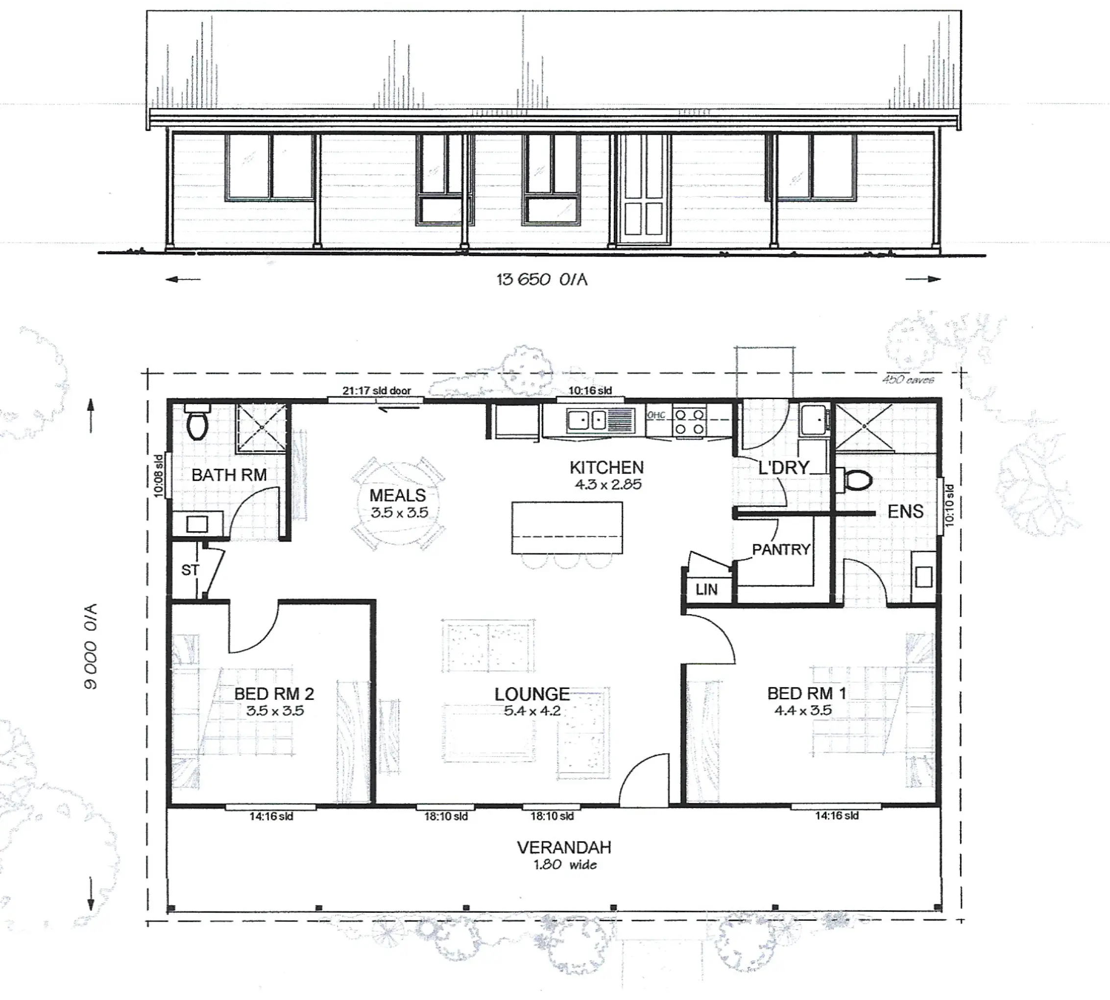 Illustration of Macleay 2 kit home floorplan and front elevation