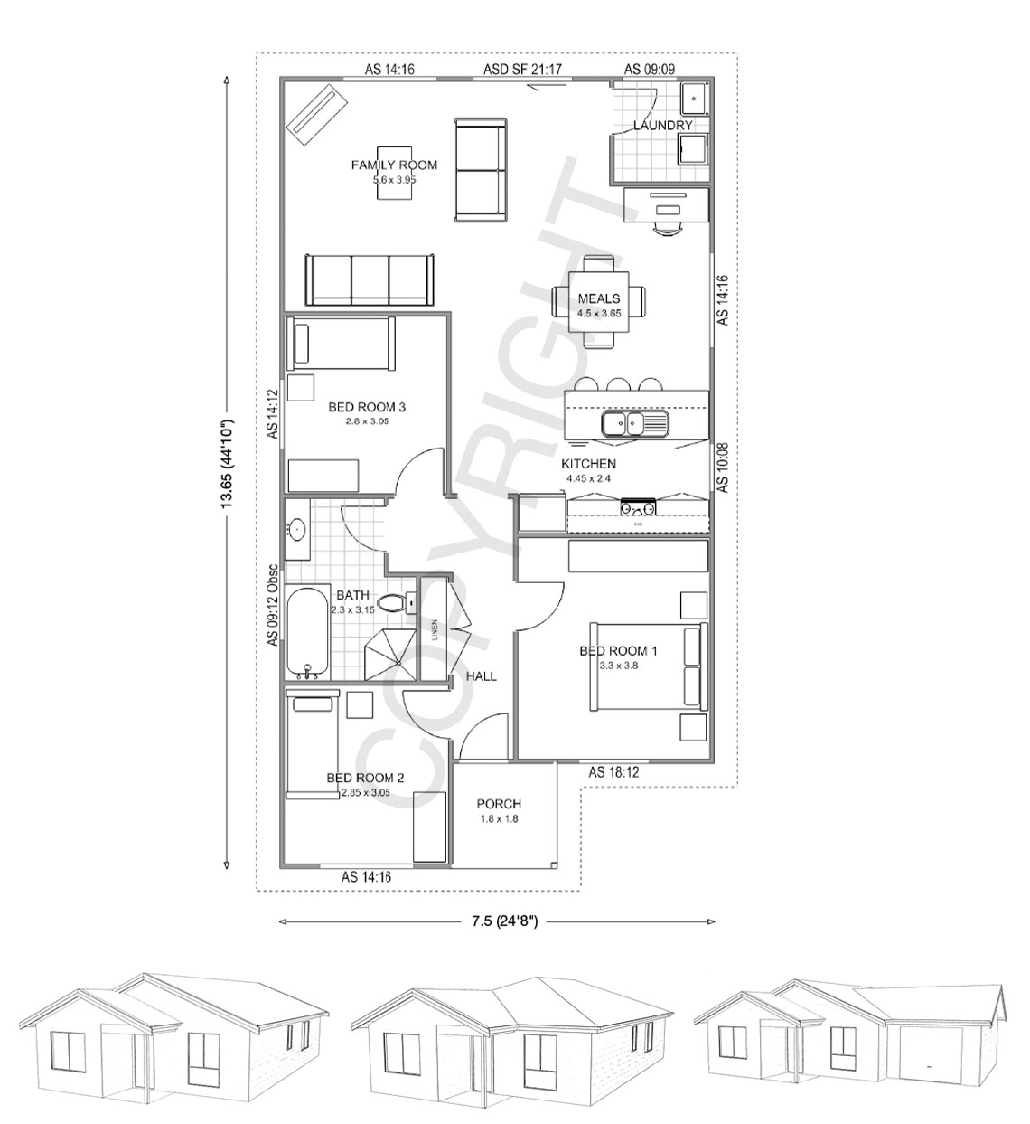 Bowen 3 Bedroom Narrow Kit Home Floorplan