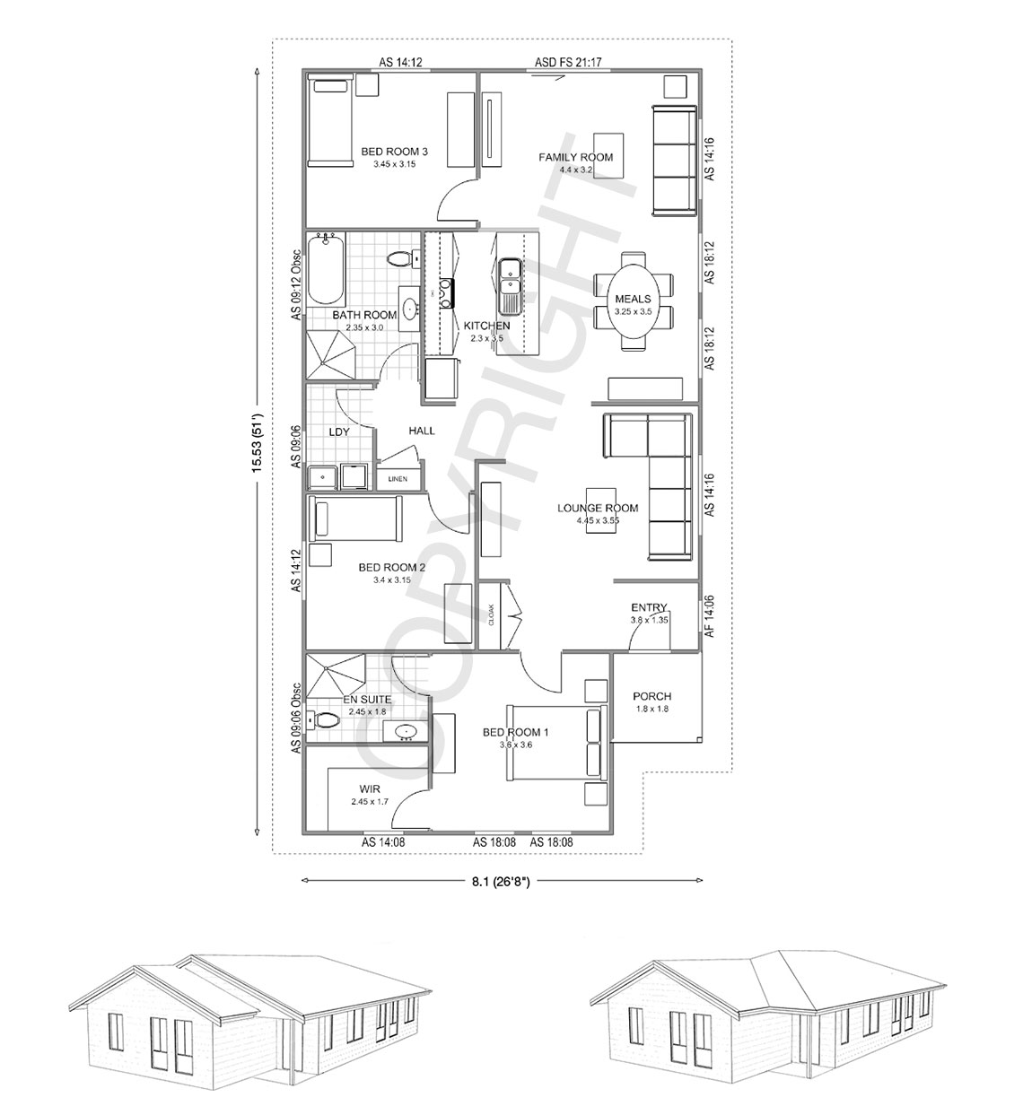 Oxley 3 Bedroom Narrow Kit Home Floorplan
