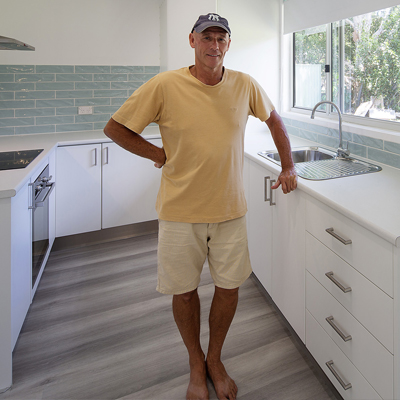 Garry terry in the kitchen of his new home